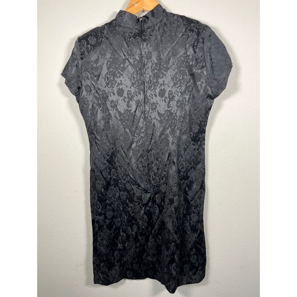 Vintage D.B.Y. Ltd Black Floral Jacquard Cheongsam Dress Frog Closure Size 11 - Picture 4 of 7